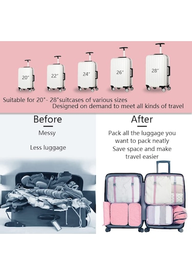 Skycity Turizm İçin 8'li Su Geçirmez Organize Seti: Elbise, Giyim, Ayakkabı Ve Kozmetik Çantaları - Pembe Pembe