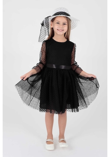 Ahengim Kız Çocuk Şapkalı Ve Tül Dantel Trend Elbise Ak2228 001