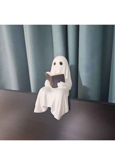 Reedark Küçük Fantastik Ghost Kitap Okuyan Figür - Resin Mdf Dekoratif Ev Aksesuarı - Halloween Dekorasyonu 15.5cm