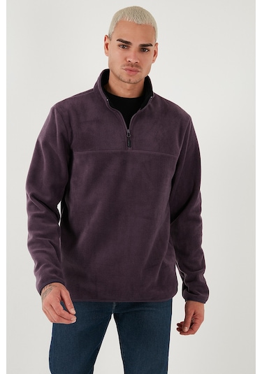 Buratti Regular Fit Anti-Pilling Tüylenme Yapmayan Dik Yaka Kalın Kışlık Şardonlu Erkek Polar 5896700 Mor
