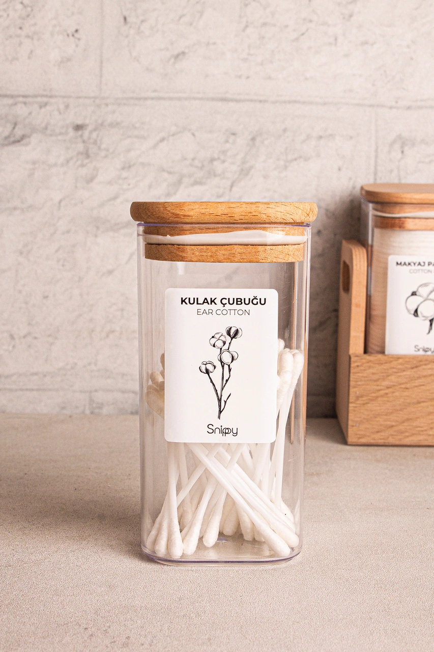 Tubbly - 3'lü Standlı Kare Ahşap Vakum Kapaklı Banyo Düzenleyici Plastik Banyo Seti Etiketli Ahşap