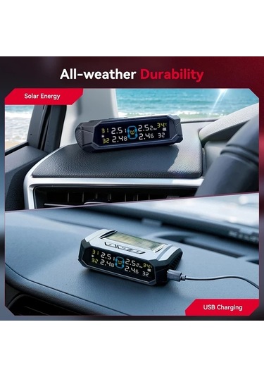 Boatshop1 Ynf Siyah Güneş Lastik Basınç İzleme Sistemi 4 Dış Sensörlü Basınç Ve Sıcaklık Okuma Titreşim Algılama