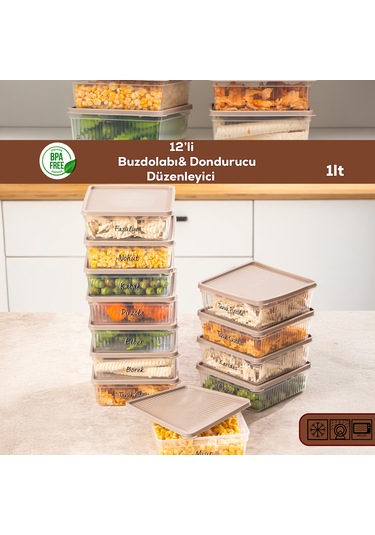 Porsima 5308 12 Li 1 Lt Buzdolabı Ve Difriz Düzenleyici Saklama Kabı Seti - Bpa İçermez Kapicino Cappuccino