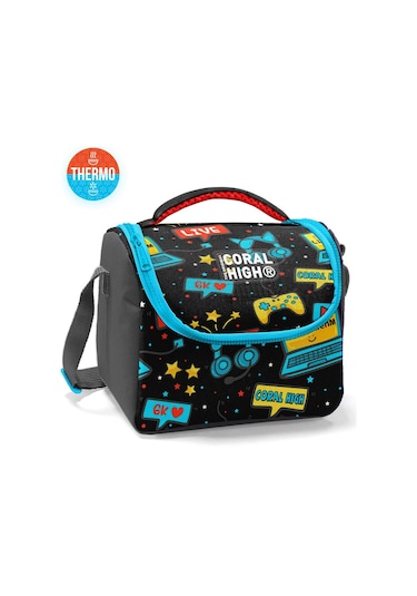 Coral High Kids Siyah Mavi Gamer Desenli Thermo Beslenme Çantası 11892