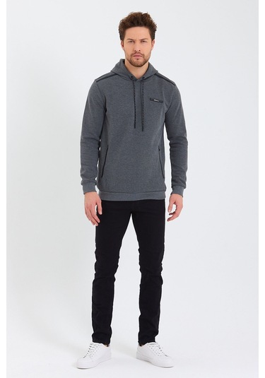 Adams Grimelanj Kapüşonlu Normal Kesim Cepli Sweatshirt Gri