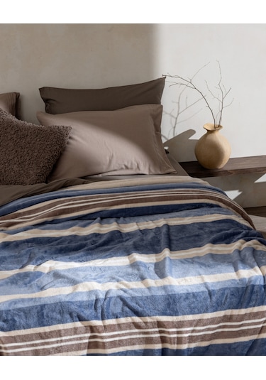 Mozel Çift Kişilik Welsoft Baskılı Battaniye - Mavi/bej 8684427292310 Çok Renkli