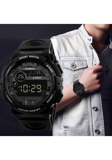 Yingfu Basit Spor Saati Su Geçirmez Kol Saatleri Yüksek Kaliteli Çok Fonksiyonlu Erkek Saat Siyah Siyah