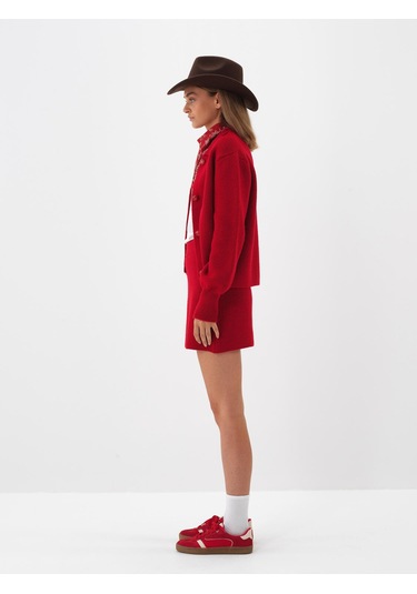 Kırmızı Doğal Yün Dokulu Regular Fit Etek 851069 Kırmızı