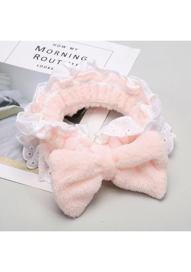 Fırfırlı Peluş Bandana Makyaj Spa Saç Bandı Krem Krem