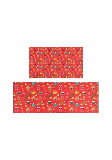 2'li Noel Desenli Mutfak Paspası Seti, Kaymaz Ve Yorgunluk Önleyici Halı Noel Yiyecek Ve İçecek