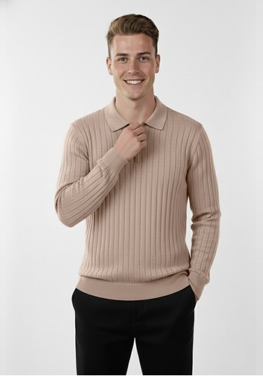 Deepsea Erkek Bej Slim Fit Polo Yaka Triko Kazak - Yumuşak Dokulu Esnek Ve Şık Görünüm 2605305 Bej