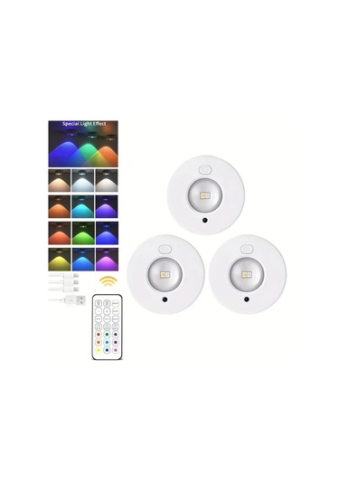 Motion003 3 Adet Şarj Edilebilir Manyetik Rgb Led Dolap Işıkları 3lü Paket Rgb Uzaktan Kum Ahşap