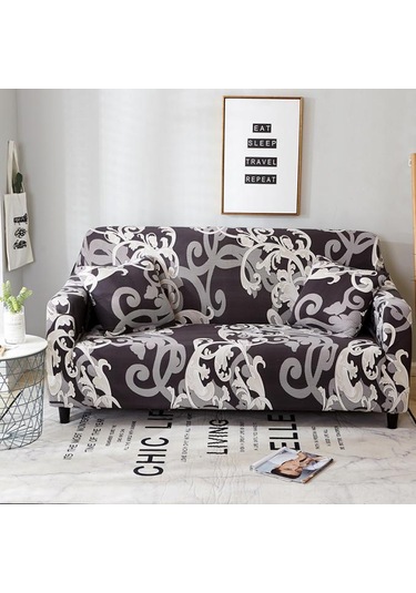 Geeksen İki Kişilik Lastikli Koltuk Örtüsü, Kalın Polyester, 145-185 Cm, Saray Stili, Yastık Kılıfı Ve Köpük Çubuklar Dahil Açık Gri -  Beyaz