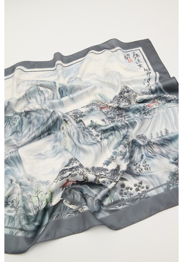 Manuka Desenli Saten Boyun Fuları Antrasit