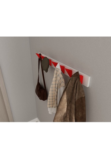 Hepsi3boyutlu Modern Duvar & Kapı Kanca Askılık - 7 Adet Kırmızı Kanca Askılık - Model No : 5 Kırmızı