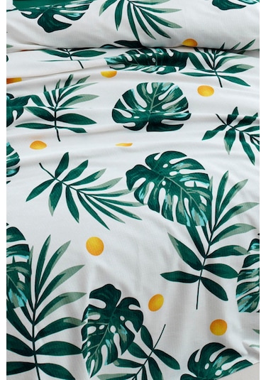 Doğal Pike Baskılı Mega King 230x260cm Monstera Yeşil Yeşil