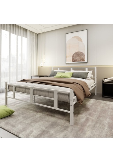 Lotus Çift Kişilik Metal Karyola A Kalite, Ses Çıkarmaz ,ölçülü Model Karyola 1634-a Beyaz