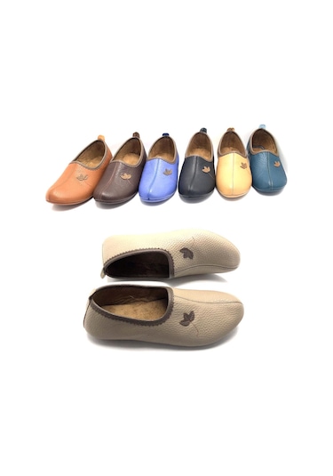 Deritarz Hakiki Deri Hac Umre Tavaf Patiği Ve Ev Ayakkabısı Bej