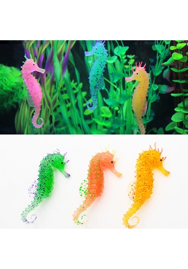 Vkemall Akvaryum Silikon Süslü Deniz Atı: Canlandıran Işıklı Dekoratif 3'lü Set Pembe, Turuncu, Yeşil