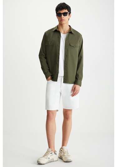 Nader Erkek Kalın Dokuma Kanvas Kumaşlı Gömlek Tipi Haki Ceket