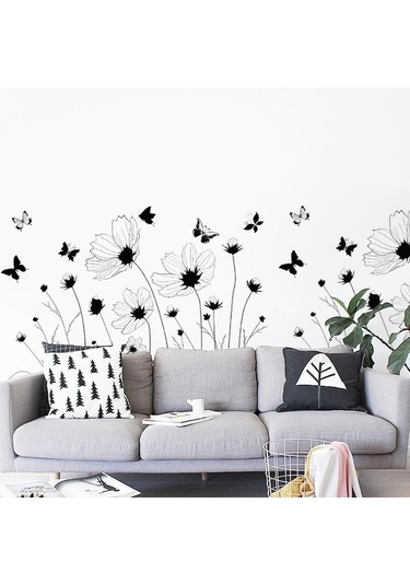 Yeni Siyah Çiçekler Kelebek Duvar Çıkartmaları Oturma Odası Yatak Odası Başlık Arka Plan Duvar Duvar Çiçekler Posteri Dekoratif Duvar Kağıdı Sanat Diğer