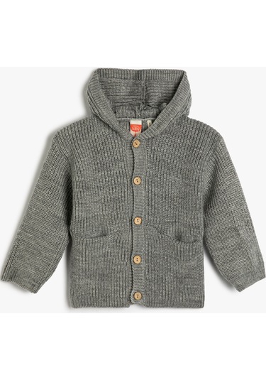 Koton Kapşonlu Örgü Hırka Düğme Kapamalı Cep Detaylı Gri 4wmb90001tt 4WMB90001TT031 Gri