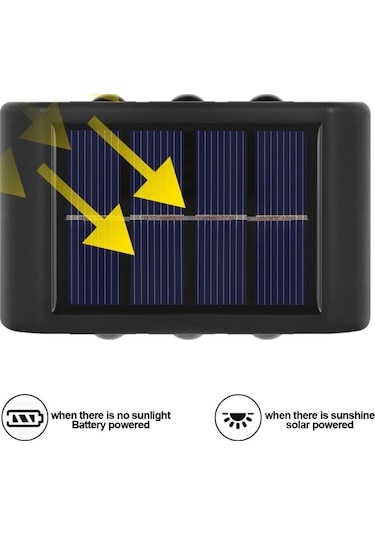 Solar Güneş Enerjili Çift Taraflı 6 Ledli Aplik Duvar Monteli Lamba 2 Adet