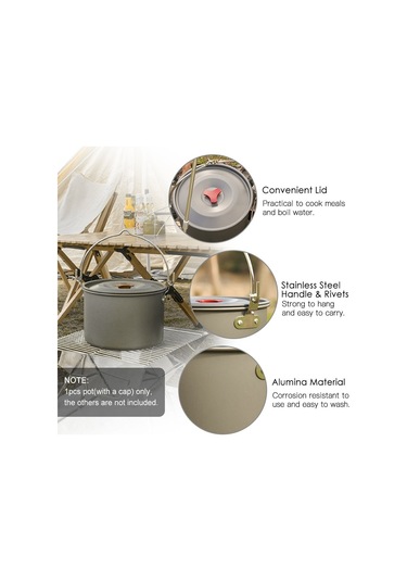 4.2L Alümina Oksit Pot Asılı Pot Kamp Sırt Çantasıyla Yürüyüş Piknik Için Kapaklı Fda Sertifikası Yok