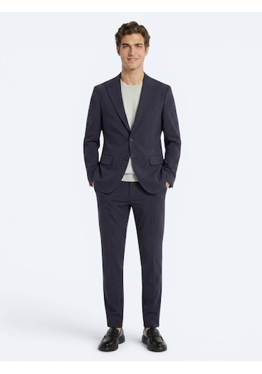 Kip Koyu Gri Düz Modern Fit Örme Takım Elbise