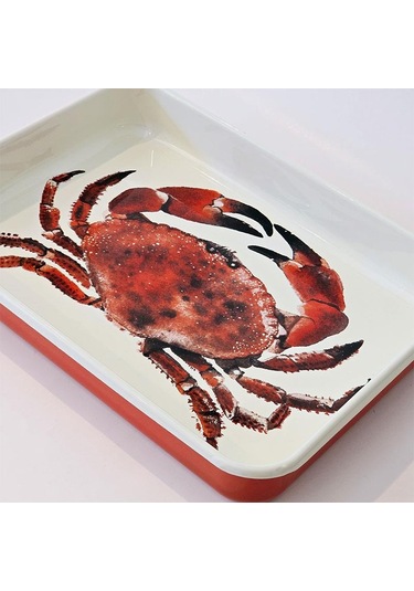 Emaye Dikdörtgen Fırın Tepsisi Yengeç Desenli Çok Renkli