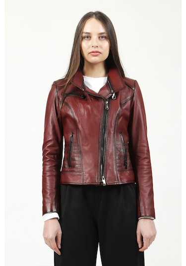 Dericlub Yb-2120 Gerçek Deri Kadın Mont Bordo