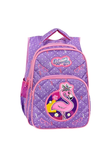 Waddell Lisanslı Lila Flamingo Desenli Emboos İlköğretim Okul Sırt Çantası Ve Beslenme Çantası