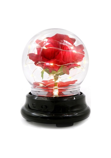 Mufunye Renkli Işık Modlu Cam Kubbede İpek Gül Gece Lambası - Çocuk Odası Dekoru Kırmızı