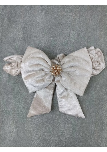 Yenidoğan Saray Kadife Taç Nakışlı İnci Fiyonklu Çift Dantel Duvak Trilüks Kundak Bebek Battaniyesi Vizon-ekru Çok Renkli