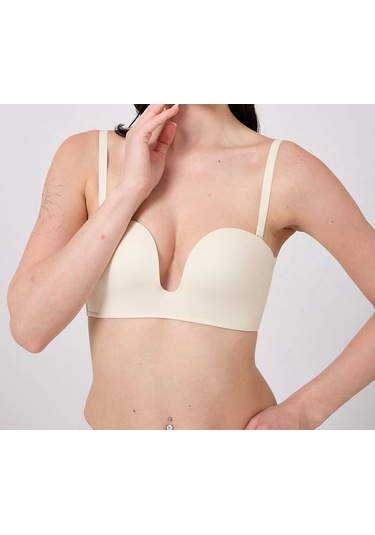 Freshness Msf05 Destekli V Dekolte Lazer Kesim Sütyen Ekru