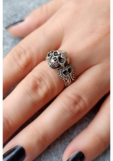 Antik Gümüş Kaplama Kuru Kafa Şekilli El Yapımı Ayarlanabilir Yüz - 509845115 Çok Renkli