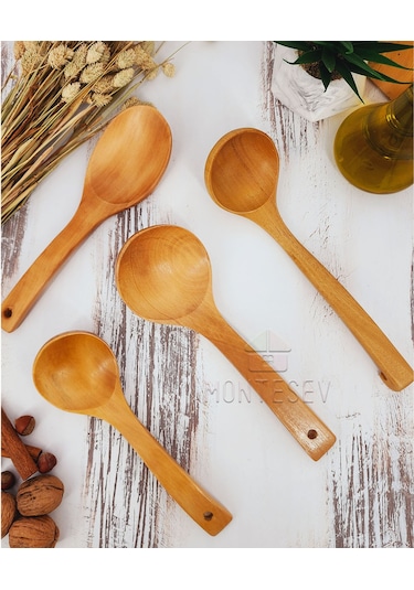 Ahşap Tahta Mutfak Kaşık Seti 4 Parça Kayın, Şimşir Ağacı 4-2