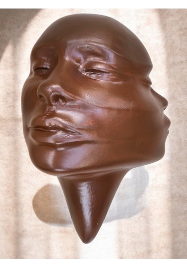 Soyut 3d Yüz Heykeli Modern Duvar Sanatı El Yapımı Dekoratif Mask 48x32 Cm Çağdaş Heykel Duvar