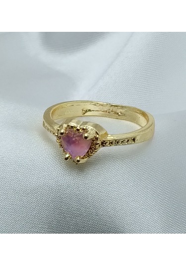 Yeni Sezon Vip Seri Paslanmaz Çelik Altın Kaplama Pembe Taş'lı Kalp'li Yüzük Gold