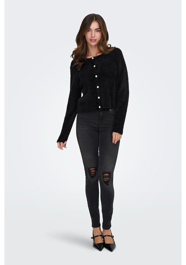 Only Kadın Onlpetra İnci Düğmeli Bisiklet Yaka Örgü Hırka 15350655 Siyah Siyah