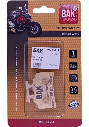 Bak Brakes Fmb-056-s. Yuki Kral Kr12, Sym Mıo 50,100 Ön Fren Balatası Yarı Sinter Kalite Fmb-056-s