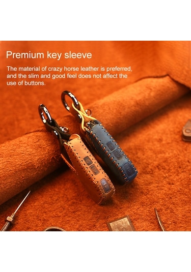 Sones Kia Araba Sığır Derisi Deri Anahtar Koruyucu Kapak Anahtar Kılıfı, Yuvarlak Versiyon Kahverengi 2 Adet