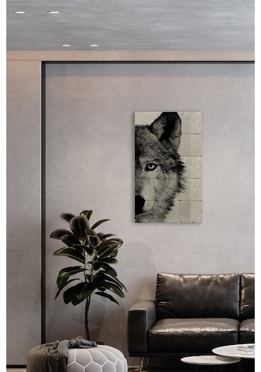 Taş Tablo Bozkurt - Duvar Dekoru, Kurt Tablo, Salon Tablosu 30x50cm