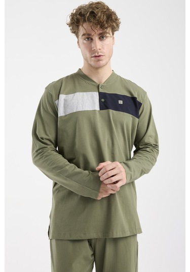 Sementa Blok Detaylı Regular Fit Pijama Takım - Haki Haki