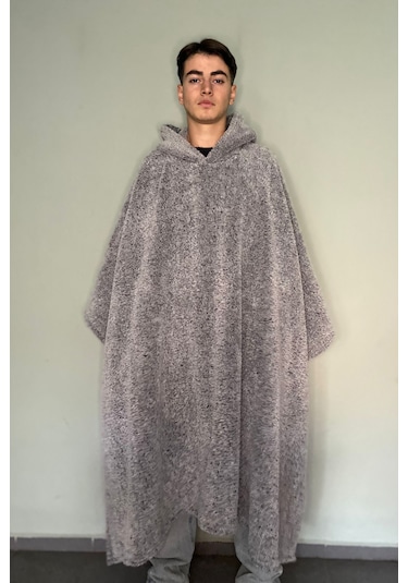 Giyilebilir Hoodie Battaniye Rahat Kalıp Tek Beden Gri