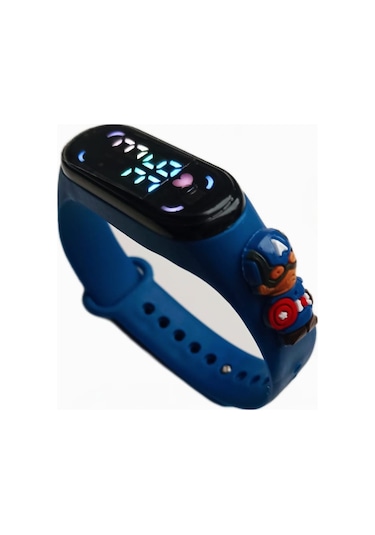 Renkli Led Ekranlı Çocuk Kol Saati Lacivert Kaptan Amerika