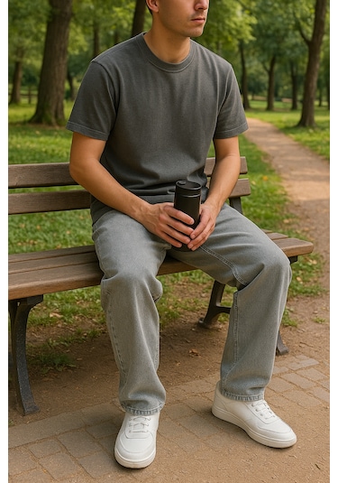 Baggy Gri Renk Rahat Kesim Erkek Jeans Pantolon-1792 Gri