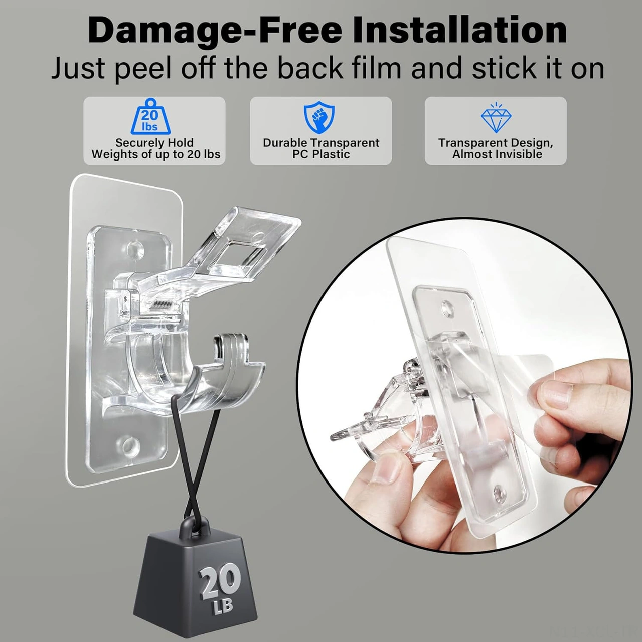 Konesam 6 Adet Deliksiz Perde Çubuğu Tutucuları - Otomatik Yapışkan, 20 Lbs Yük Taşıma, Ev Odaları Ve Banyo İçin Uygun, Çeşitli Çubuk Çaplarına Uyumlu Şeffaf