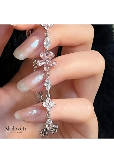 Fairy Çiçekli Bileklik Sevgililer Günü , Annenize Verilecek En Güzel Gümüş Kapalama Hediye Gümüş - Pembe