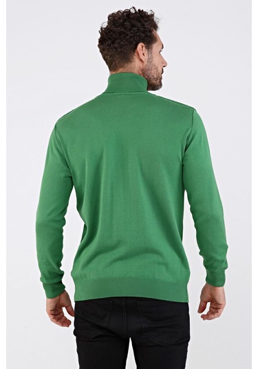 Çizgi Triko Erkek Tam Balıkçı Yaka Pamuklu Triko Kazak 4669E Yeşi Yeşil